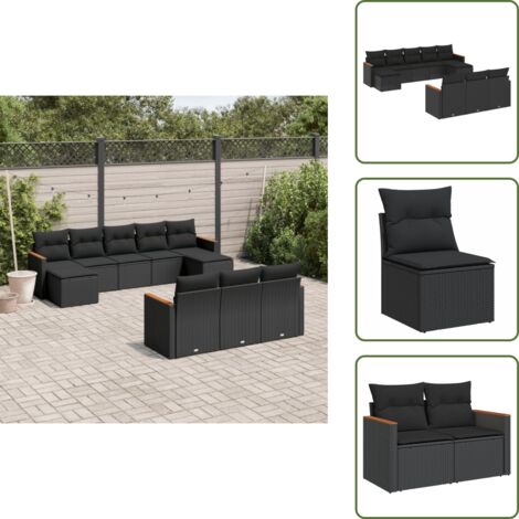 Poltrone da terrazza - vidaXL Set Divani da Giardino 10pz con Cuscini in Polyrattan Nero - Mobili da giardino