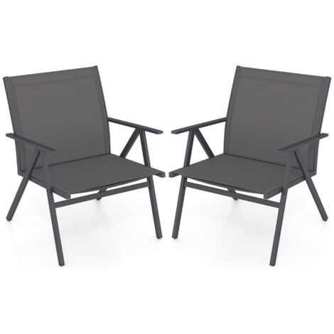 Poltrone esterno tessuto rete traspirante struttura metallo capacità Set 2 sedie patio veranda Grigio