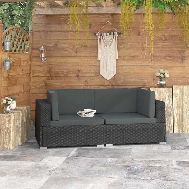 2 pz Poltrone, Sedia Poltroncina Modulari ad Angolo con Cuscini Polyrattan Nero Vidaxl