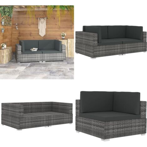 Poltrone Modulari ad Angolo con Cuscini 2 pz Polyrattan Grigio - Poltrona modulare - Divano da giardino