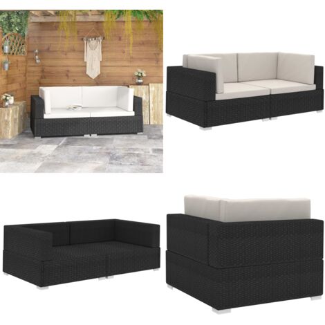 Poltrone Modulari ad Angolo con Cuscini 2 pz Polyrattan Nero - Poltrona modulare - Divano da giardino
