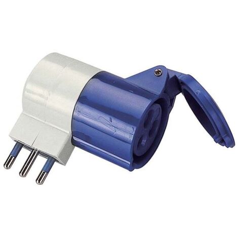 poly pool - adattatore con spina civile 16 a e presa industriale 16 a ip20 blu