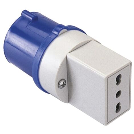 poly pool - adattatore industriale con spina 16 a e presa bivalente ip20 blu