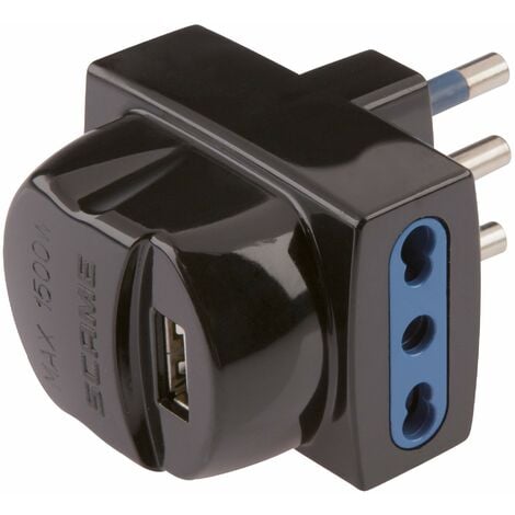 Poly Pool PP0469.1 Adattatore Compatto Con Alimentatore USB Spina Grande 16 A 2 Prese Bivalenti, Nero