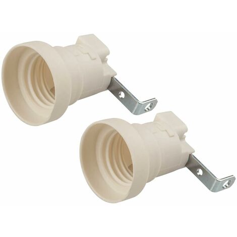 POLY POOL PP0480S Set 2 Pezzi Portalampada E27 con Squadretta per Plafoniere - Attacco a Vite Grande - Porta Lampada E27 con Morsetti a Vite, 1 foro - in Plastica Avorio 2 Pezzi