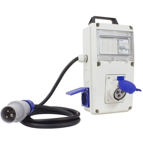 POLY POOL - PP0729 Quadro Elettrico di Distribuzione IEC309 230V - Quadro Elettrico Esterno 2 Prese Civili 1 Presa CEE + Spina CEE 16A 2P - Quadro Elettrico con Interruttore Magnetotermico - Cavo 2m