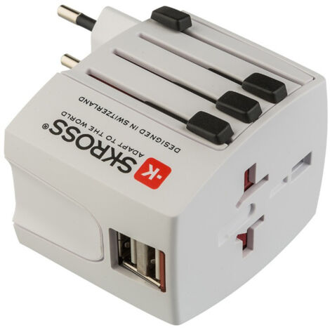 POLY POOL PP2209 Adattatore Skross Micro MUV da Viaggio Adattatore Universale 4 Spine a 2 Poli 2 Prese USB Tensione e Potenza 100V 250W 250V 625W