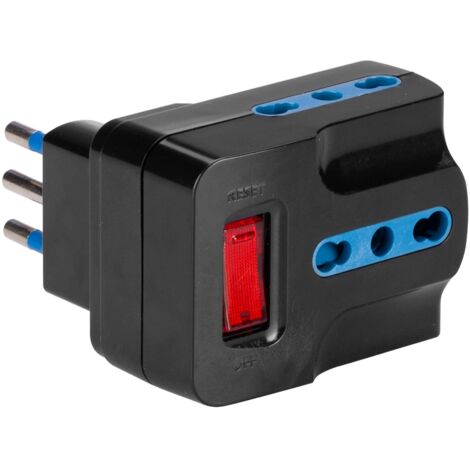 Poly Pool PP2387.1 Adattatore MULTISIZE spina 10A 3 prese 10/16A, Nero