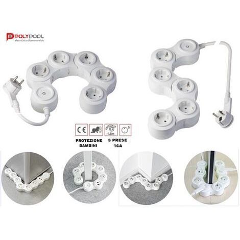 POLY POOL - PP2529 Presa Multipla SNAKE Snodabile - Ciabatta Multipresa 5 Prese Schuko 16A e Spina 16A - Ciabatta con Interruttore, cavo 1.5 m e Linguetta per Estrazione Facile