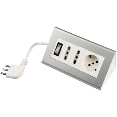 POLY POOL PP2590 Ciabatta Multipresa Elettrica da Scrivania 250V 2 Prese Bivalenti e 1 Presa Pluristandard Schuko Interruttore e Cavo 2m Grigio