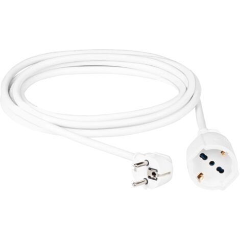 POLY POOL  PP2623QB Prolunga Elettrica 250V Cavo Elettrico Bianco Estensibile 3 Metri, Spina Elettrica 16A 2P+T Salvaspazio, Presa Elettrica Schuko P40 10A/16A 2P+T Pluristandard (Italiana E Tedesca)