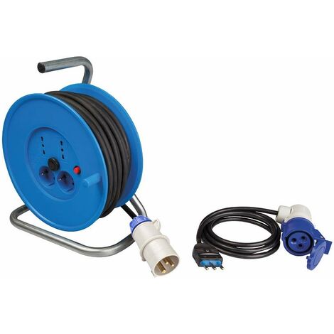 POLY POOL - PP2701 Kit Per Camper Avvolgicavo + Prolunga Ideale In Campeggio Caravan Barca Cantiere - Accessori per Outdoor con Spina 16A e Presa industriale a 90°