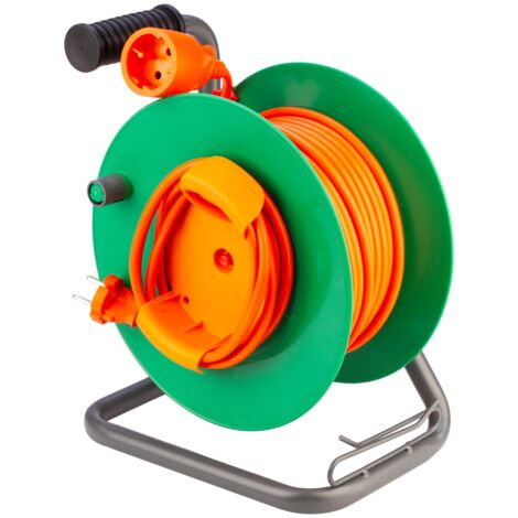 POLY POOL - PP2703 Avvolgicavo Elettrico 230V da Giardino - Prolunga Elettrica 25 metri - Bobina Avvolgicavo con Guida Avvolgi Cavi - Presa e Spina Tedesca Schuko