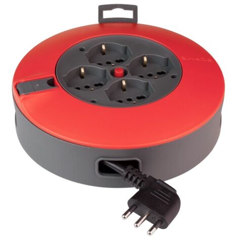 POLY POOL - PP2730 Avvolgicavo 4 m - Avvolgicavo elettrico 4 Prese Pluristandard e Spina Salvaspazio Standard Italiano Grande 16 A - Prolunga Elettrica con Disgiuntore Termico
