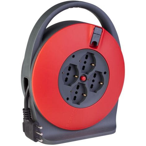 POLY POOL PP2742AM Avvolgicavo Elettrico 230V Prolunga Avvolgibile Elettrica 10m Prolunga Elettrica con Avvolgicavo con Spina Salvaspazio e 4 Prese Pluristandard 10A/16A Colore Rosso e Nero
