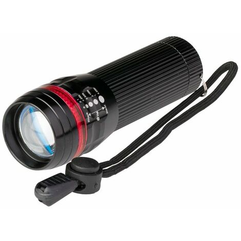 Poly Pool, PP3153 Torcia LED Portatile 10W Alumini, Torcia Mini LED 3 Luminosità, Luce Emergenza o Lavoro Tascabile in Alluminio Portata 50 m con Fuoco Regolabile, Lampada a Batteria con Laccetto