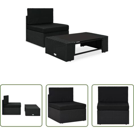 Poly Rattan -  2-tlg. Garten-Lounge-Set Poly Rattan Schwarz