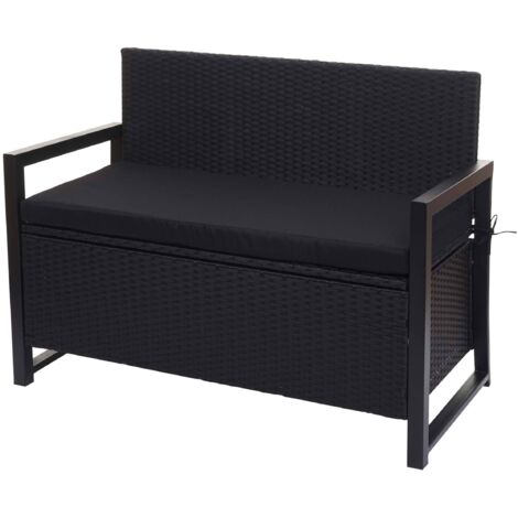 Poly-Rattan 2er Sitzbank HHG-564, Gartenbank Truhenbank, Staufach Aufbewahrung Sitzkissen anthrazit, Kissen schwarz