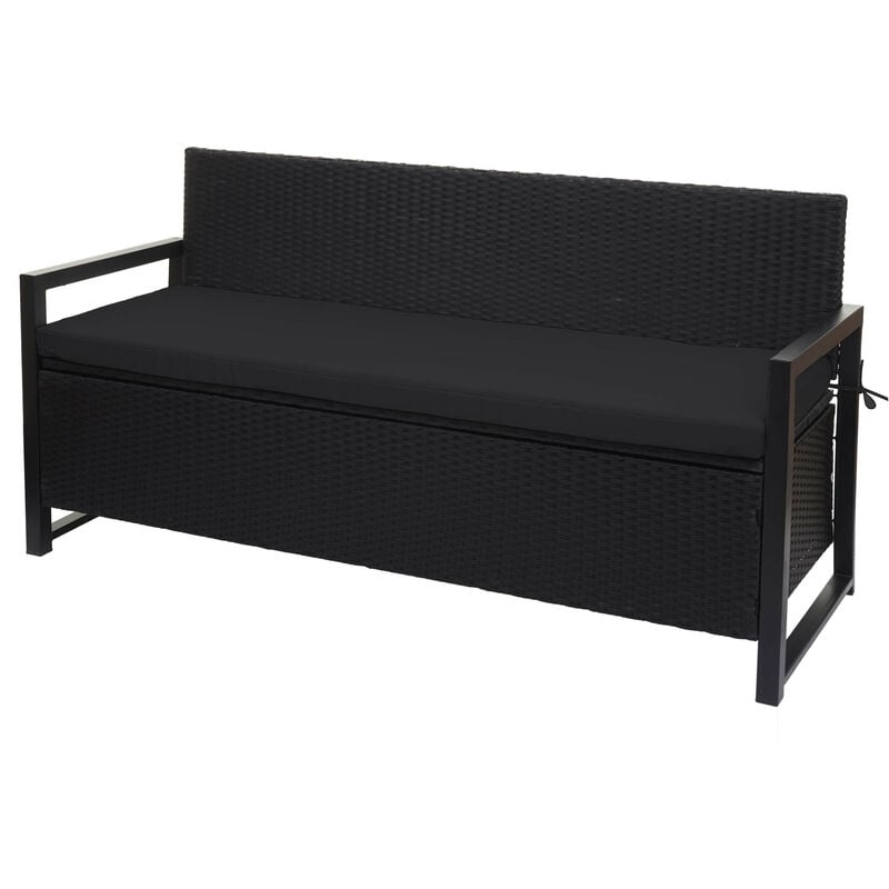 Poly-Rattan Banc 3 places HW C-F39 - Banc de jardin coffre - rangement Coussin d'assise - anthracite - coussin noir