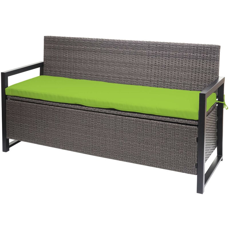 Poly-Rattan Banc 3 places HW C-F39 - Banc de jardin coffre - rangement Coussin d'assise - gris chiné - coussin vert