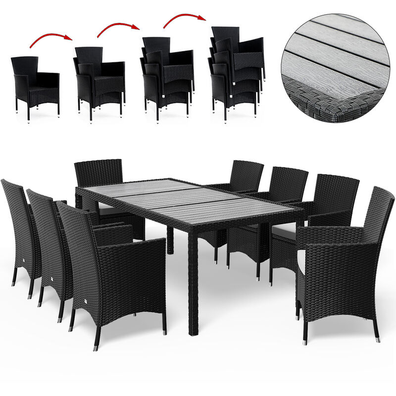 Casaria - Poly Rattan Garden Dining Table Chairs Set WPC Black Patio Outdoor 4 6 8 Seater Sitzgruppe 8+1 (de)