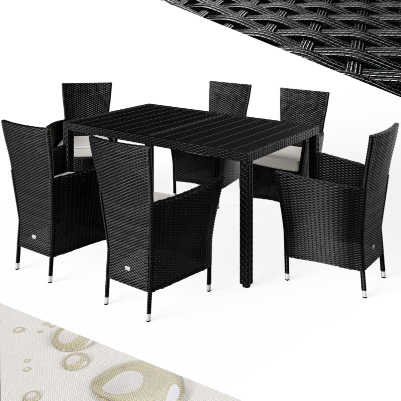 Casaria - Poly Rattan Garden Furniture Dining Table Chairs Set 4/ 6/ 8 Seater Cushions wpc Black Patio Outdoor Balcony Terrace Wicker Conservatory 6+1