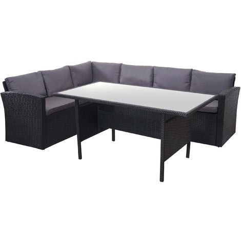 Poly-Rattan-Garnitur HHG-389, Gartengarnitur Sitzgruppe Lounge-Esstisch-Set, schwarz