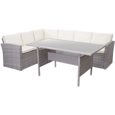 Poly-Rattan-Garnitur HHG-471, Gartengarnitur Sitzgruppe Lounge-Esstisch-Set Sofa