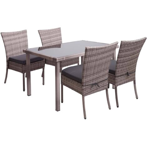 Poly-Rattan Garnitur HHG-951, Sitzgruppe Balkon-/Lounge-Set, 4xStuhl+Tisch, 120x75cm grau-braun, Kissen dunkelgrau
