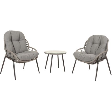Poly-Rattan Garnitur HHG-952, Balkon-Set Gartengarnitur Sitzgruppe Stuhl Beistelltisch grau, Polster dunkelgrau