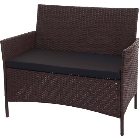 Poly-Rattan Gartenbank Hamar, Sitzbank Bank braun-meliert, Kissen schwarz
