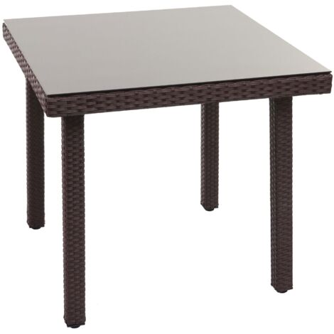 Poly-Rattan Gartentisch Chieti, Esstisch Beistelltisch Tisch mit Glasplatte, 80x80cm braun