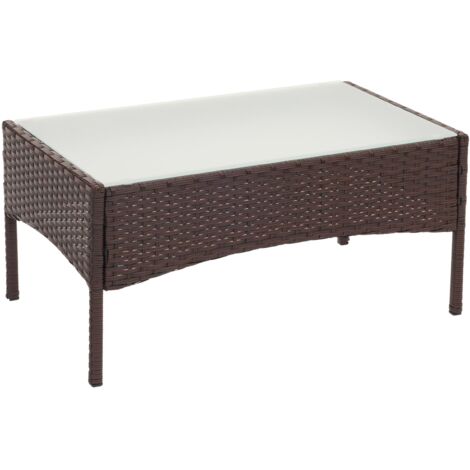 Poly-Rattan Gartentisch Hamar, Beistelltisch Tisch mit Glasplatte braun-meliert