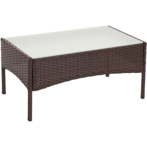 Poly-Rattan Gartentisch Hamar, Beistelltisch Tisch mit Glasplatte braun-meliert - brown