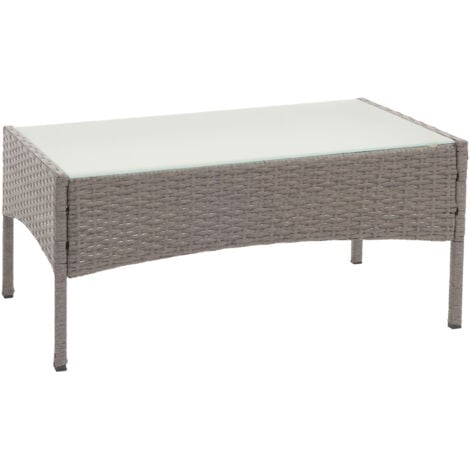 Poly-Rattan Gartentisch Hamar, Beistelltisch Tisch mit Glasplatte grau
