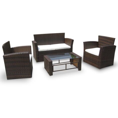 4-tlg. Garten-Lounge-Set mit Auflagen Poly Rattan Braun