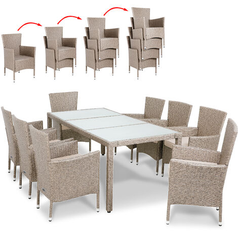 main image of "Poly Rattan Seating Set Garden Lounge Furniture Set Beige Grey 8 + 1"
