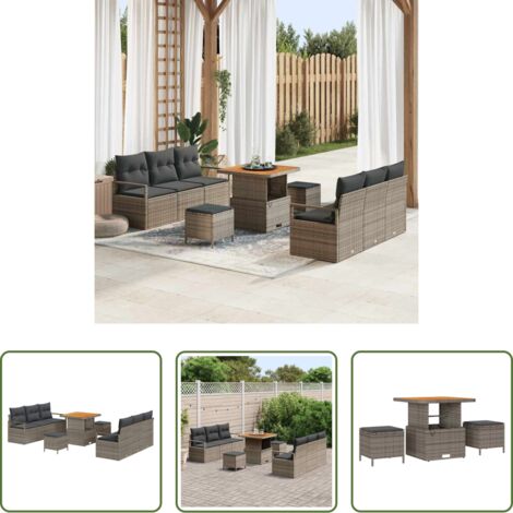 Poly rattan -  Set Divano da Giardino 9 pcs Grigio Poly Rattan