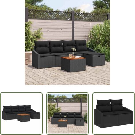 Poly rattan -  Set Divano da Giardino con cuscino 6 pcs Nero Poly Rattan