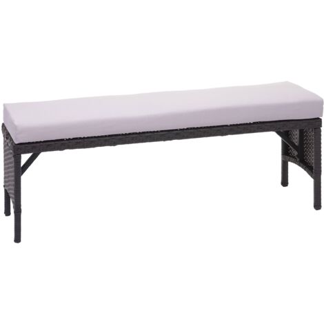 Poly-Rattan Sitzbank HHG-795, Gartenbank Rattanbank, Gastronomie 112cm schwarz, Kissen hellgrau