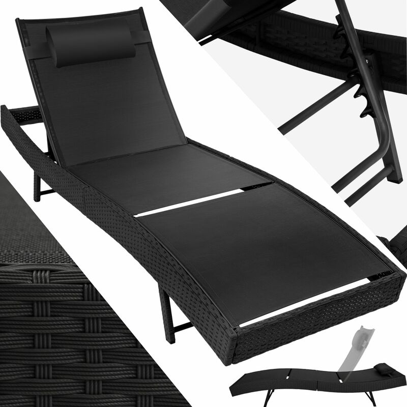 Sun lounger Delphine rattan - reclining sun lounger, garden lounge chair, sun chair - black