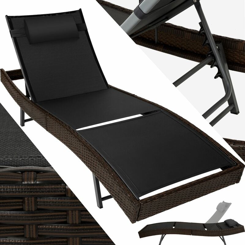 Sun lounger Delphine rattan - reclining sun lounger, garden lounge chair, sun chair - brown