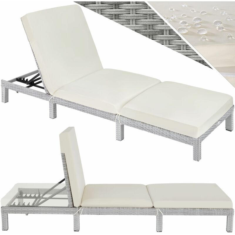 Sun lounger Sofia rattan - reclining sun lounger, garden lounge chair, sun chair - light grey