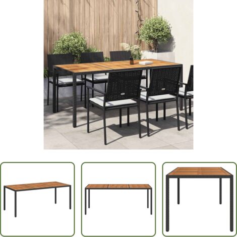 Poly Rattan -  Tavolo da Giardino 190x90x75 cm Polyrattan Legno di Acacia Nero