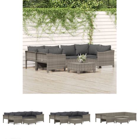 Poly Rattan - vidaXL 7-tlg. Garten-Lounge-Set mit Kissen Grau Poly Rattan - Gartensofa