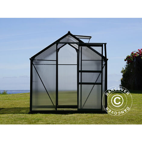 DANCOVER Polycarbonat-Gewächshaus 3,64m², 1,9x1,92x2,01m mit Sockel, Schwarz