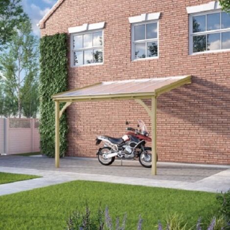Polycarbonate Roof Car Port 2 Post - Wood - L250 x W290 cm - Light Green