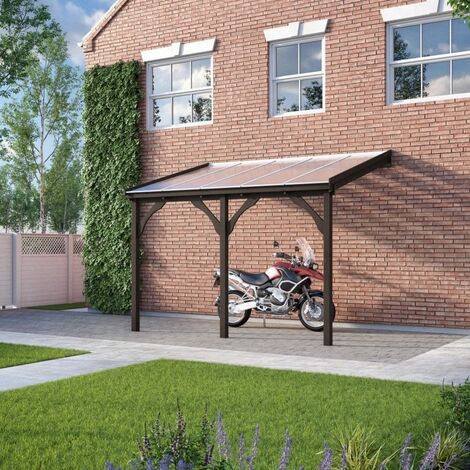 Polycarbonate Roof Car Port 2 Post - Wood - L350 x W434 cm - Rustic Brown