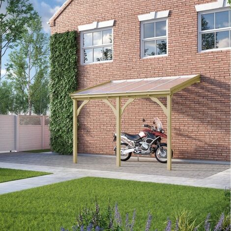 Polycarbonate Roof Car Port 3 Post - Wood - L350 x W506 cm - Light Green