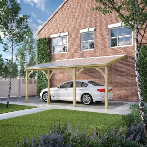 Polycarbonate Roof Car Port 4 Post - Wood - L200 x W722 cm - Light Green